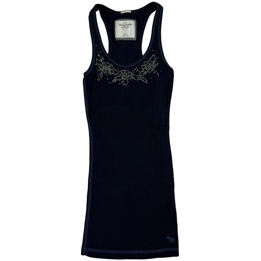 VTG Y2K Abercrombie & Fitch Navy Ribbed Sequined Fitted Racerback Tank Top XS